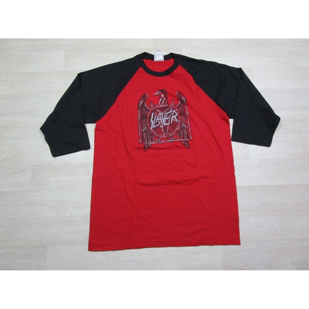 Vintage Slayer Band Raglan T Shirt (XL) Y2K "Double Eagle" 2003 Heavy Metal Logo